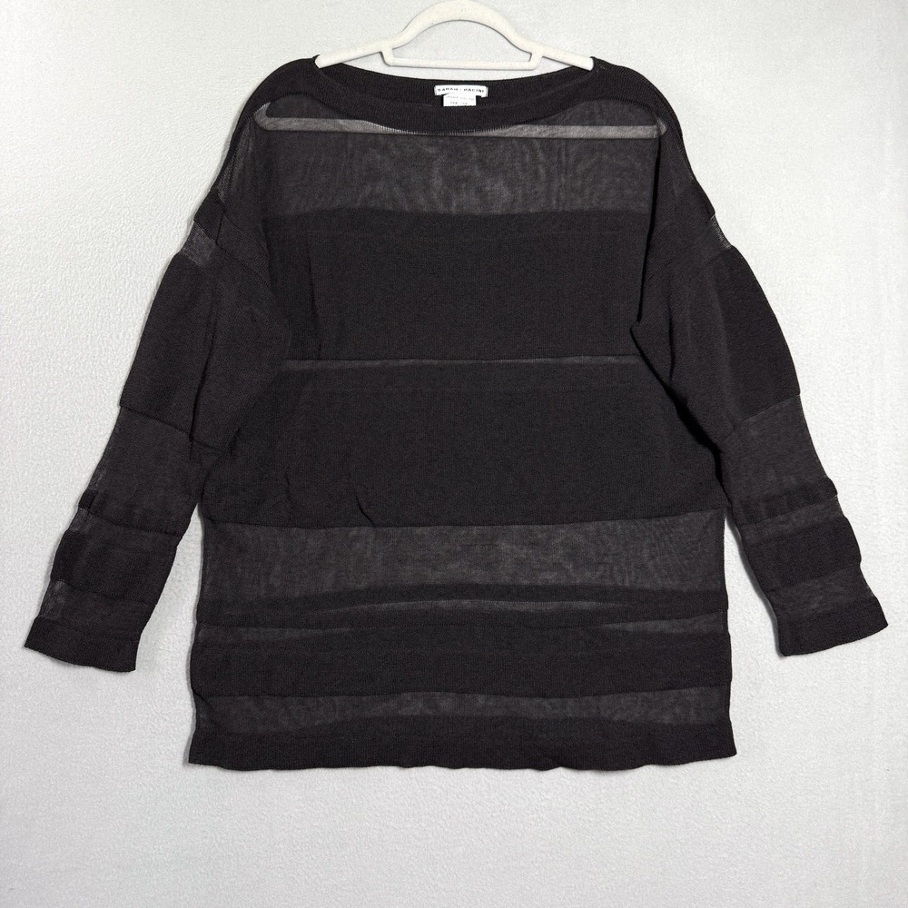 Sarah Pacini Sweater Womens One Size Openwork Knit Top Sheer Mesh Stripe‎ Italy